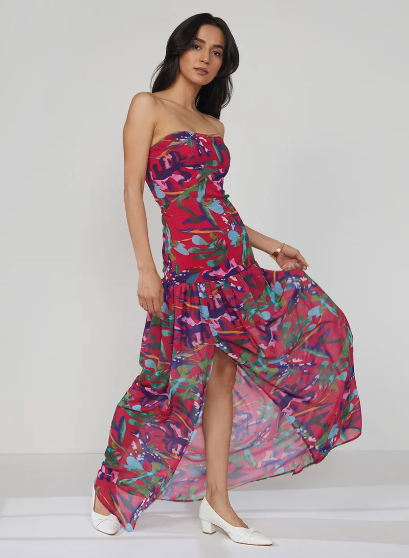 Pinacolada  Women's Carmine Red Blurry Bandeau Dress For Casual Wear | Off-Shoulder | Sleeveless | Pull On Closure | Dress Designed With Comfortable Fit For Woman & Girls for Women | Best Price UAE